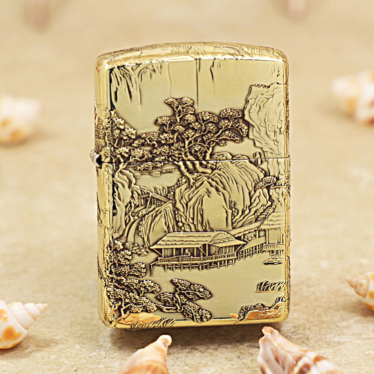 Zippo Heavy-duty Premium Shine Bronze Eagle Emperor Landscape Painting - CC80