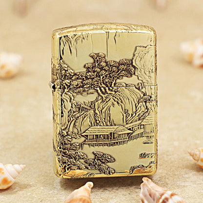 Zippo Heavy-duty Premium Shine Bronze Eagle Emperor Landscape Painting - CC80