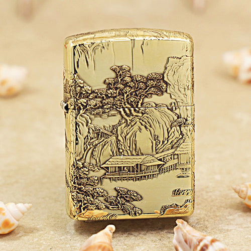 Zippo Heavy-duty Premium Shine Bronze Eagle Emperor Landscape Painting - CC80