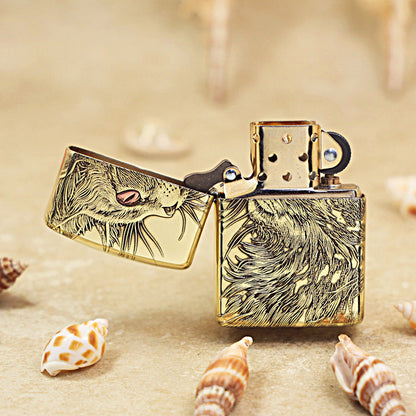 Zippo Heavy-duty Premium Shine Bronze 'Gazing Cat' - CC06