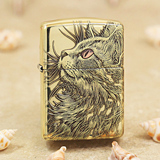 Zippo Heavy-duty Premium Shine Bronze 'Gazing Cat' - CC06