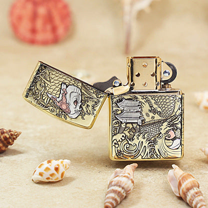 Zippo Heavy-duty Premium Shine Bronze Koi Leaps Serpent Gate - CC95