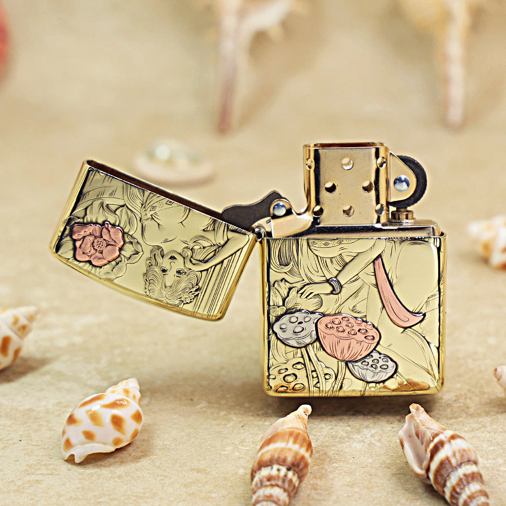 Zippo Heavy-duty Premium Shine Bronze 'Lotus Goddess' - CC20