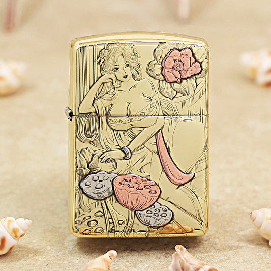 Zippo Heavy-duty Premium Shine Bronze 'Lotus Goddess' - CC20
