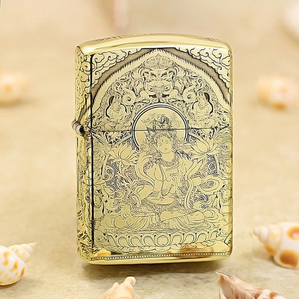 Zippo Heavy-duty Premium Shine Bronze 'White Tara Bodhisattva' - CC39