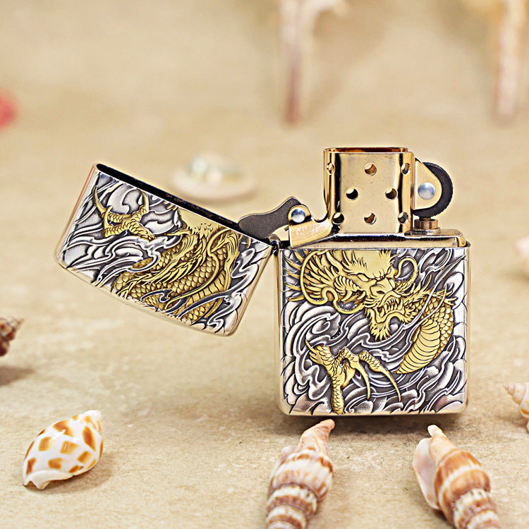 Zippo 'Auspicious Dragon' Intricate Carve Two-Finish - DS115