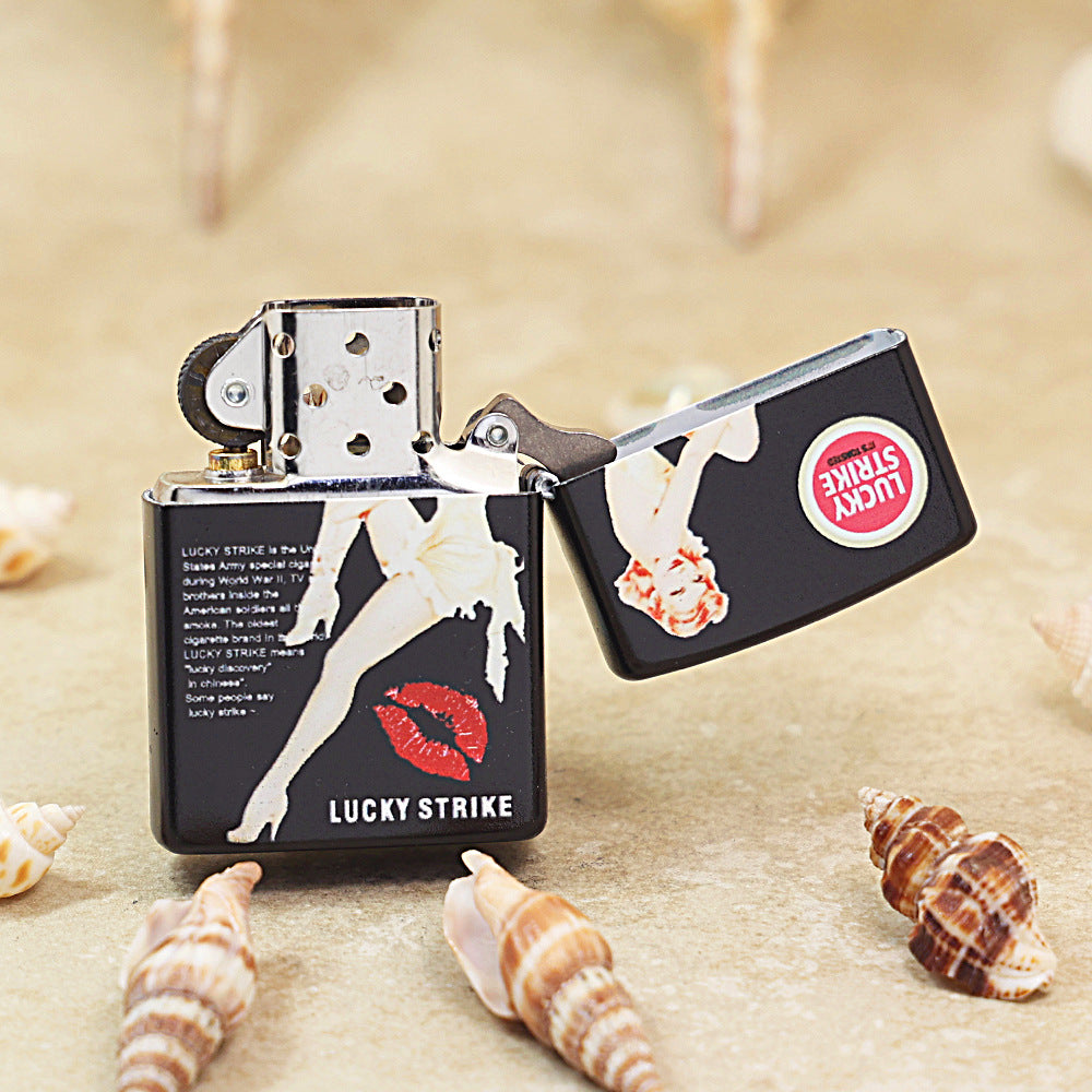 Zippo Obsidian Matte Hue Decorated Lucky Strike Pin-Up Maiden - CS19