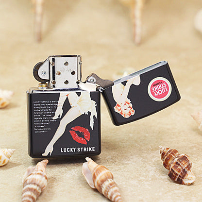 Zippo Obsidian Matte Hue Decorated Lucky Strike Pin-Up Maiden - CS19
