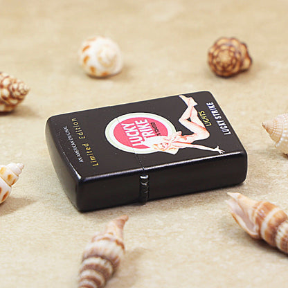 Zippo Obsidian Matte Hue Decorated Lucky Strike Pin-Up Maiden - CS19