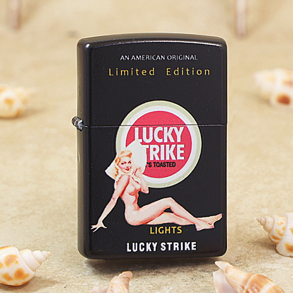 Zippo Obsidian Matte Hue Decorated Lucky Strike Pin-Up Maiden - CS19