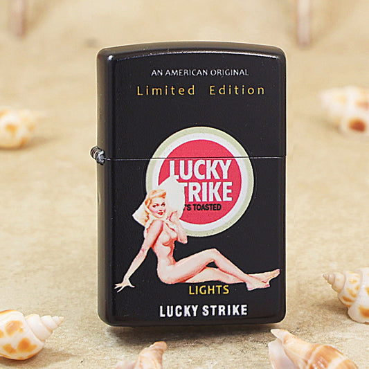 Zippo Obsidian Matte Hue Decorated Lucky Strike Pin-Up Maiden - CS19