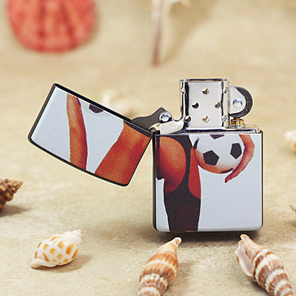 Zippo Obsidian Matte Hue Decorated Soccer Pin-Up Maiden - CS26