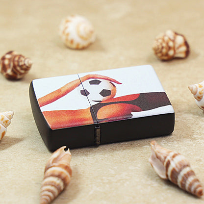 Zippo Obsidian Matte Hue Decorated Soccer Pin-Up Maiden - CS26