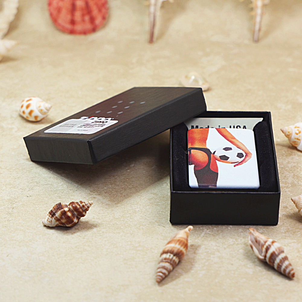Zippo Obsidian Matte Hue Decorated Soccer Pin-Up Maiden - CS26