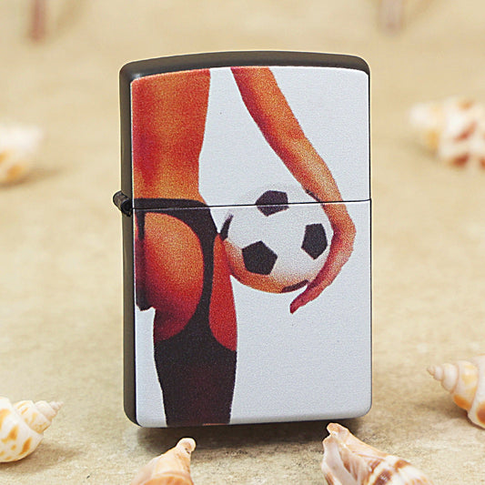 Zippo Obsidian Matte Hue Decorated Soccer Pin-Up Maiden - CS26