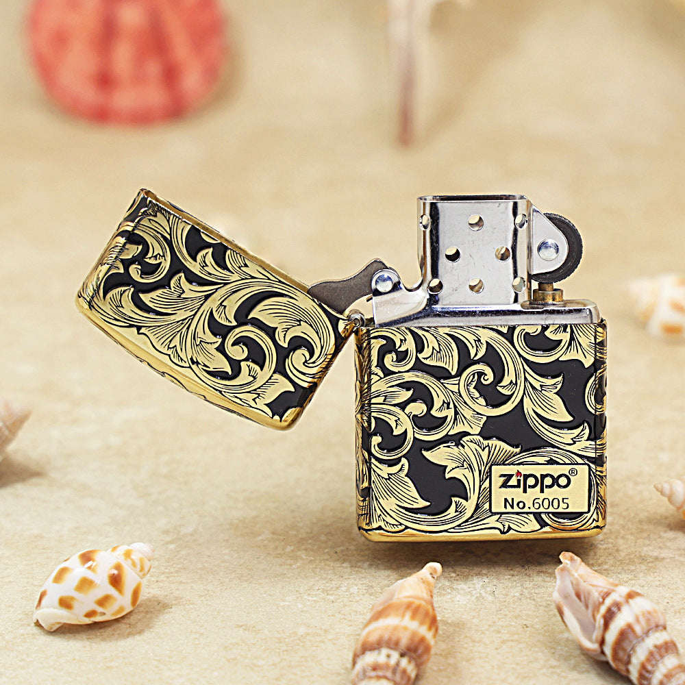 Zippo Obsidian Matte Gold Botanical Scrollwork - CC99