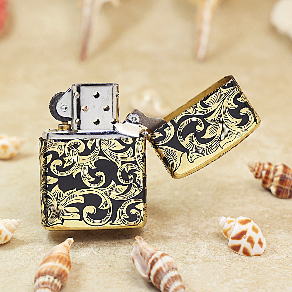 Zippo Obsidian Matte Gold Botanical Scrollwork - CC99