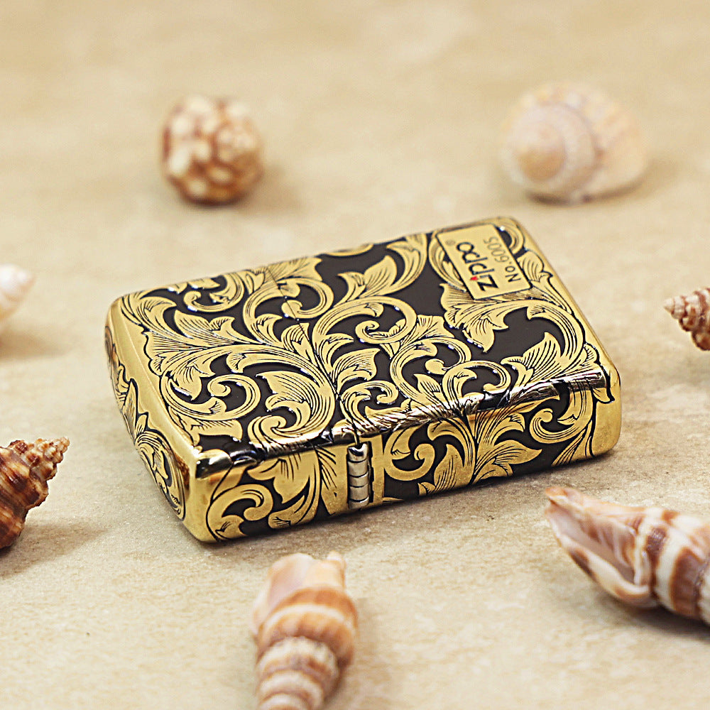 Zippo Obsidian Matte Gold Botanical Scrollwork - CC99
