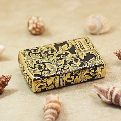 Zippo Obsidian Matte Gold Botanical Scrollwork - CC99