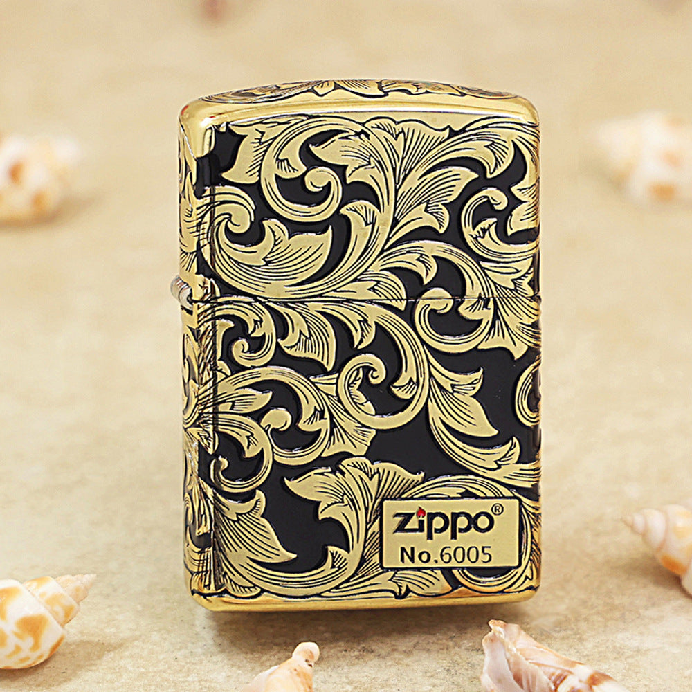 Zippo Obsidian Matte Gold Botanical Scrollwork - CC99