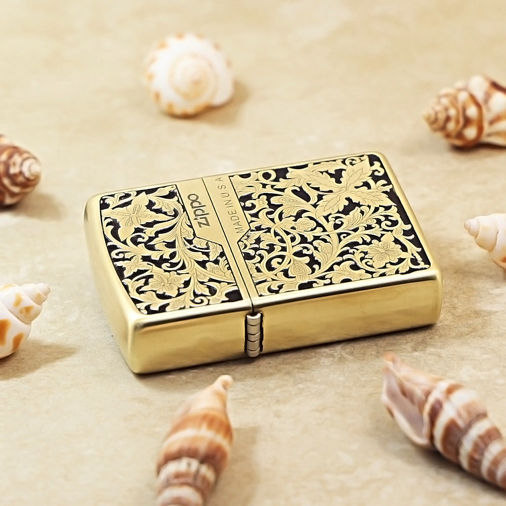 Zippo Obsidian & Gold 3d-embossed Lush Botanical and Butterfly - CS13