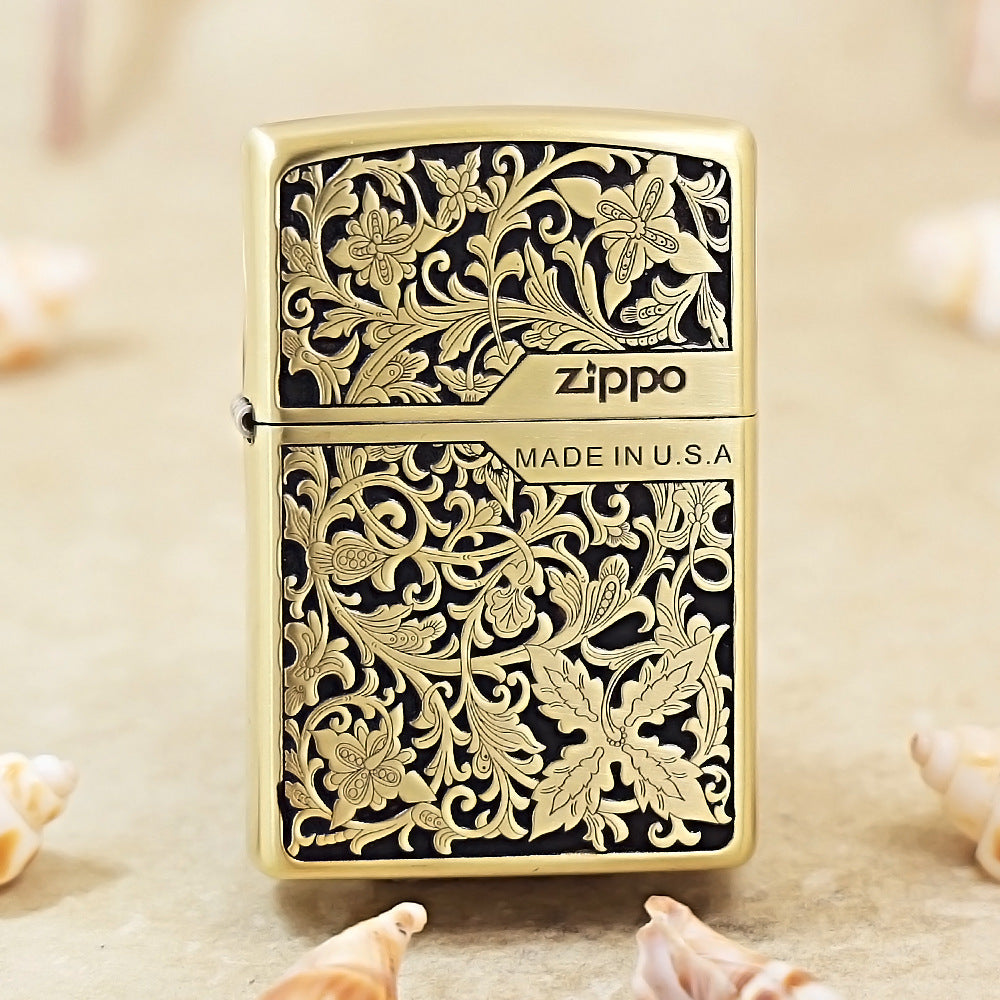 Zippo Obsidian & Gold 3d-embossed Lush Botanical and Butterfly - CS13