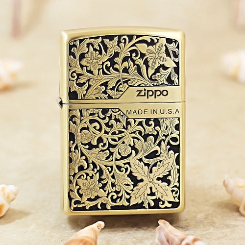 Zippo Obsidian & Gold 3d-embossed Lush Botanical and Butterfly - CS13