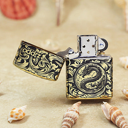Zippo Obsidian and Gold 'Baroque Serpent Emblem' - CC15