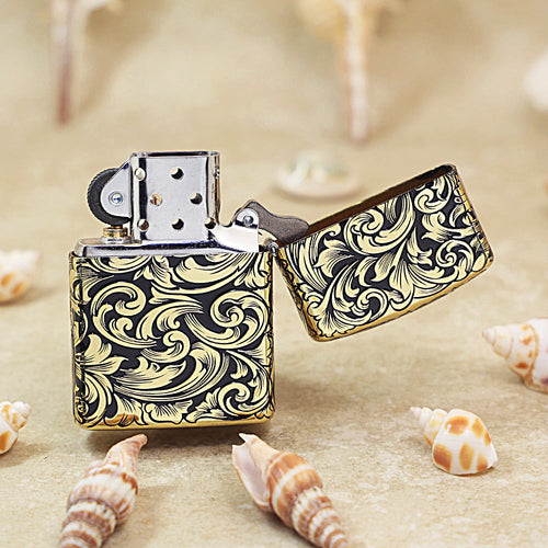 Zippo Obsidian and Gold 'Baroque Serpent Emblem' - CC15