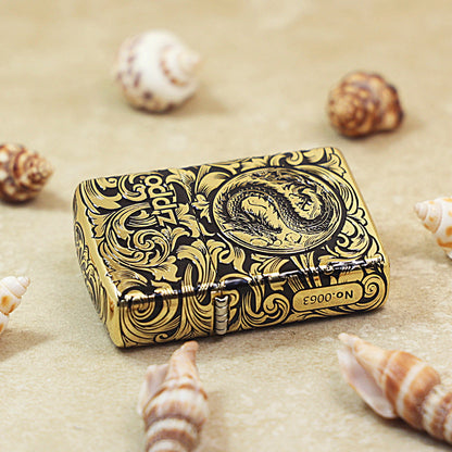 Zippo Obsidian and Gold 'Baroque Serpent Emblem' - CC15