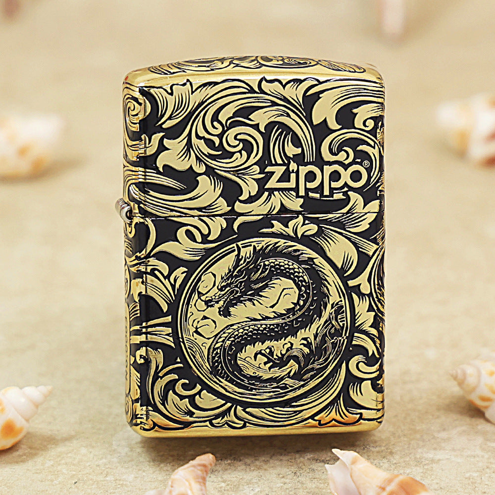 Zippo Obsidian and Gold 'Baroque Serpent Emblem' - CC15