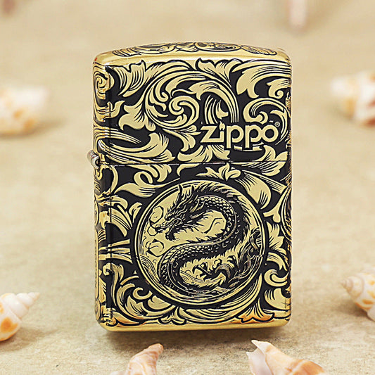 Zippo Obsidian and Gold 'Baroque Serpent Emblem' - CC15