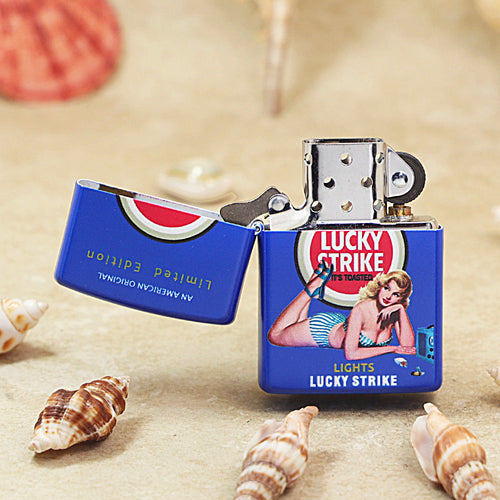 Zippo Blue Matte Hue Decorated Lucky Strike Pin-Up Maiden - CS18