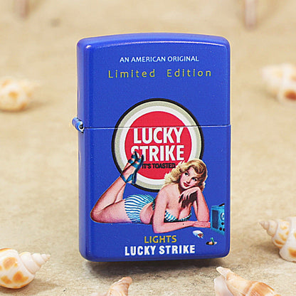 Zippo Blue Matte Hue Decorated Lucky Strike Pin-Up Maiden - CS18