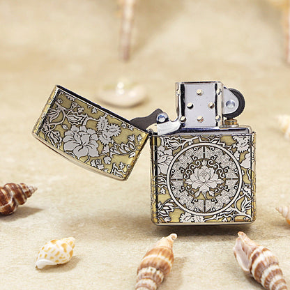 Zippo Textured Bronze Intricate Engraved Peony and Botanical Scrollwork - SC21