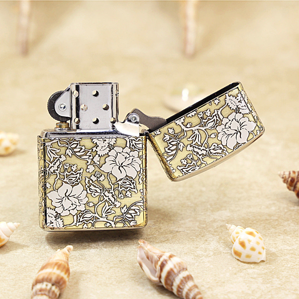 Zippo Textured Bronze Intricate Engraved Peony and Botanical Scrollwork - SC21