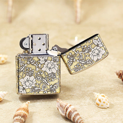 Zippo Textured Bronze Intricate Engraved Peony and Botanical Scrollwork - SC21
