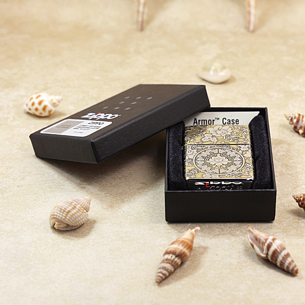 Zippo Textured Bronze Intricate Engraved Peony and Botanical Scrollwork - SC21