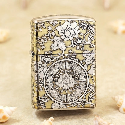 Zippo Textured Bronze Intricate Engraved Peony and Botanical Scrollwork - SC21