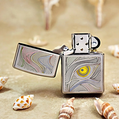 Zippo Textured Steel Hue Filled Stylized Eye with Sun Iris - SC02