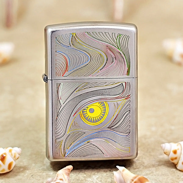 Zippo Textured Steel Hue Filled Stylized Eye with Sun Iris - SC02