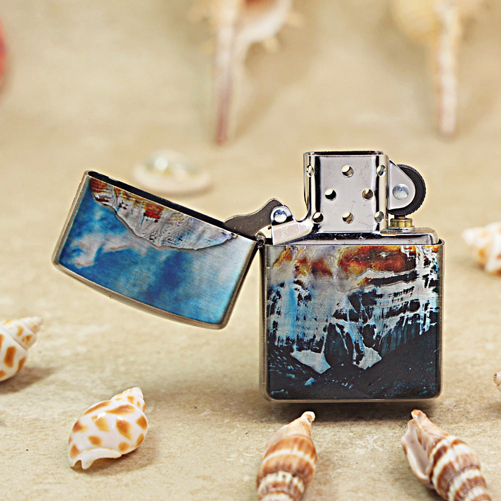 Zippo Textured Steel Hue Decorated Mount Kailash Snow Peak - CS24