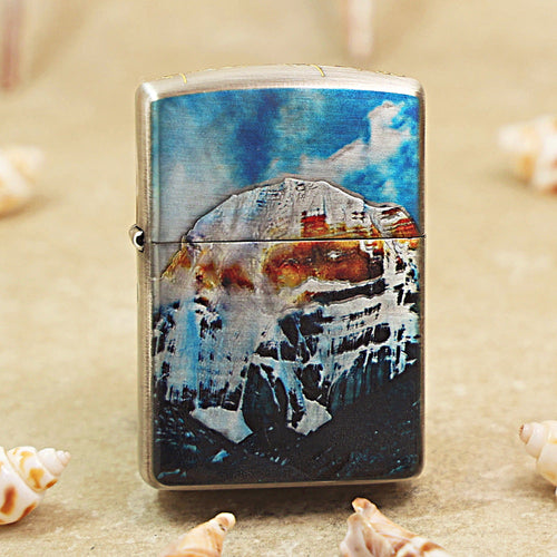 Zippo Textured Steel Hue Decorated Mount Kailash Snow Peak - CS24
