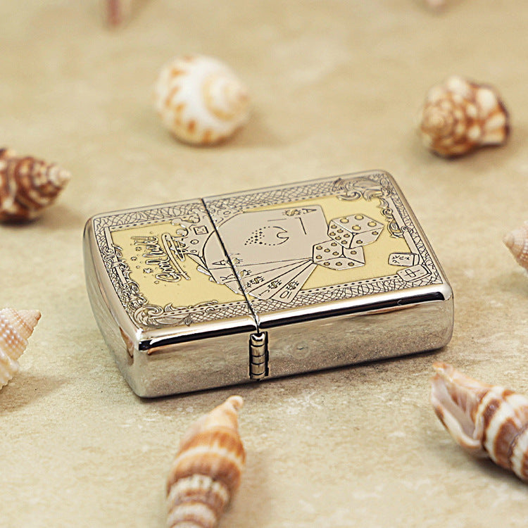 Zippo Textured Steel Intricate Engraved Good Luck Poker Hand and Dice - SC08