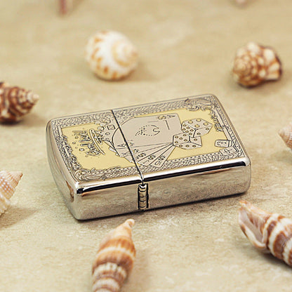 Zippo Textured Steel Intricate Engraved Good Luck Poker Hand and Dice - SC08