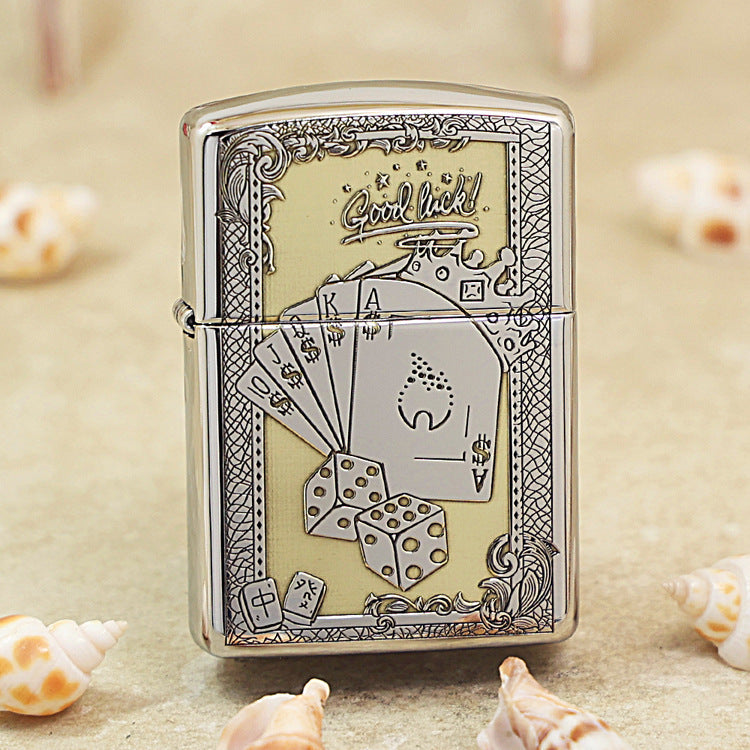 Zippo Textured Steel Intricate Engraved Good Luck Poker Hand and Dice - SC08