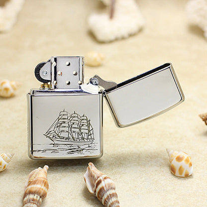 Zippo Textured Steel Intricate Engraved Nautical Chart and Sailing Ship - SC17