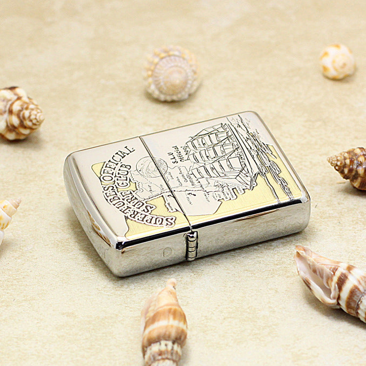 Zippo Textured Steel Intricate Engraved Nautical Chart and Sailing Ship - SC17