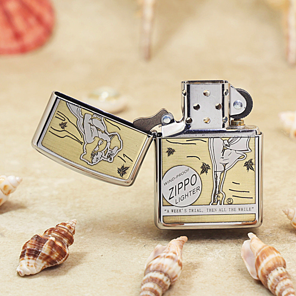 Zippo Textured Steel Intricate Chiseled Pin-Up Maiden Smoking in the Wind - SC25