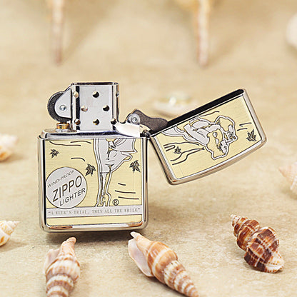 Zippo Textured Steel Intricate Chiseled Pin-Up Maiden Smoking in the Wind - SC25